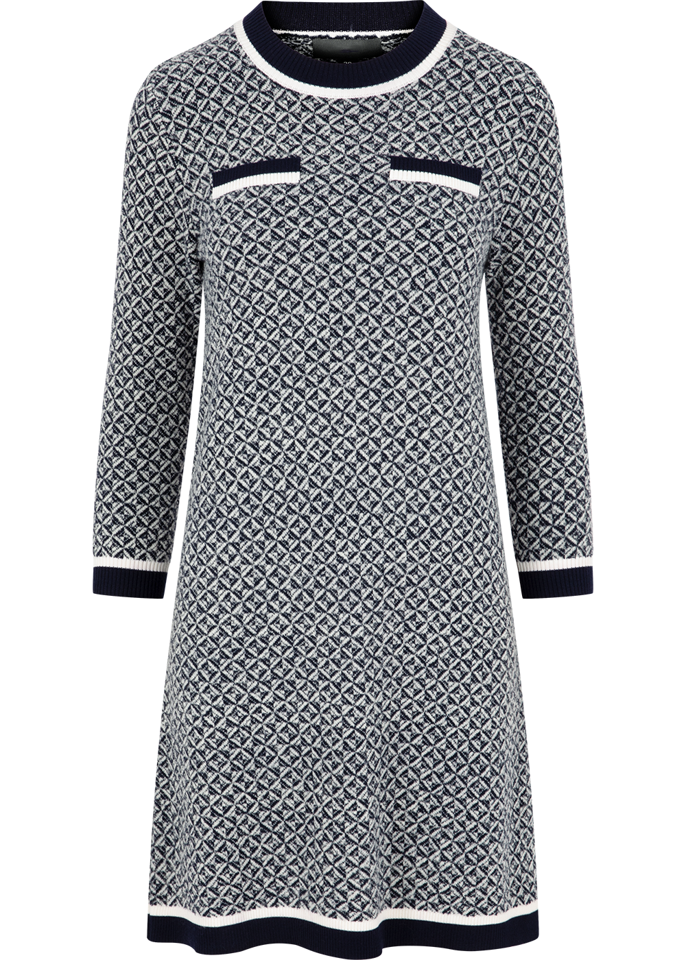 SALAZIA Blue-White Colorblock Wool Blend Knit Long-Sleeve Dresses