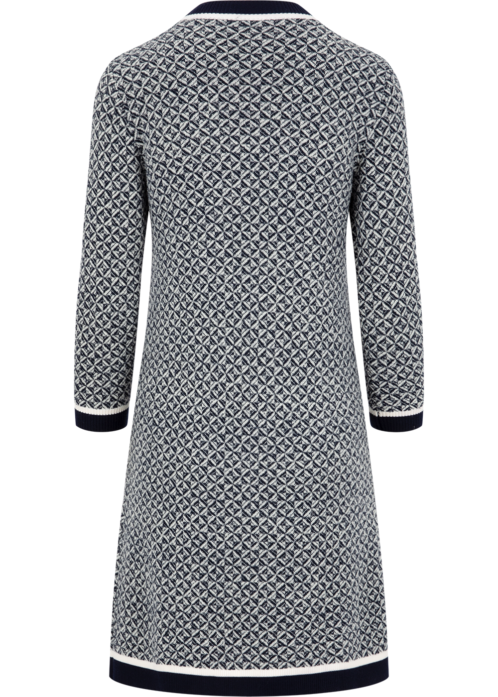 SALAZIA Blue-White Colorblock Wool Blend Knit Long-Sleeve Dresses