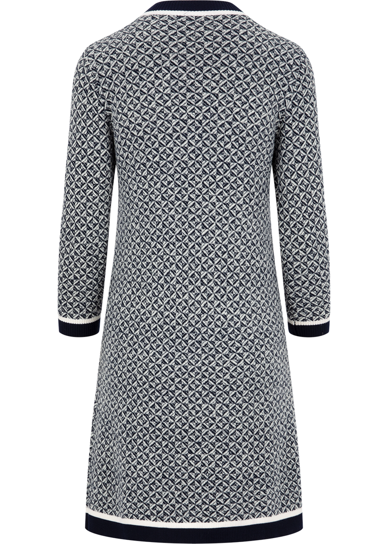 SALAZIA Blue-White Colorblock Wool Blend Knit Long-Sleeve Dresses