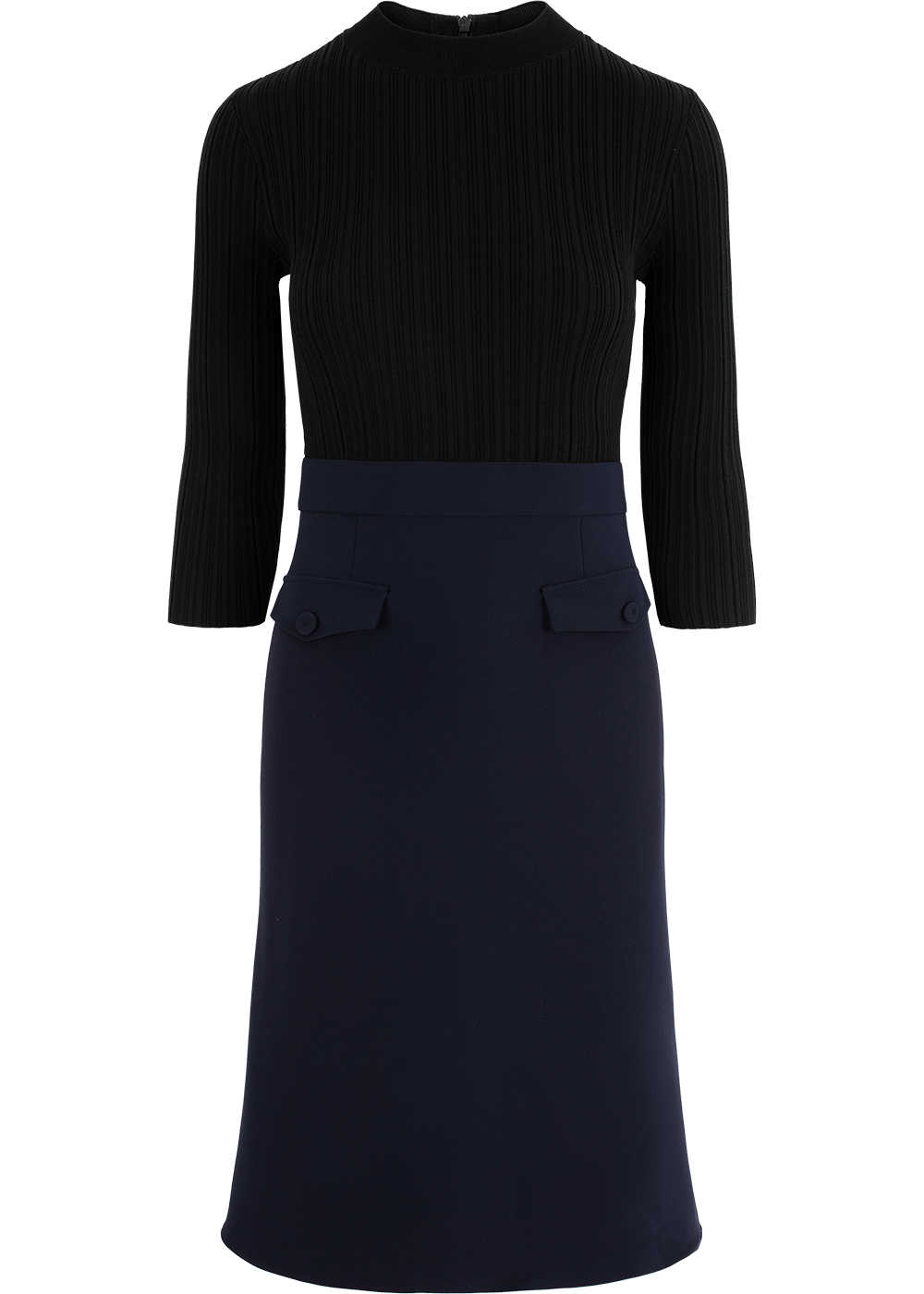 SALAZIA Blue-Black Colorblock Triacetate Blend Long-Sleeve Dresses