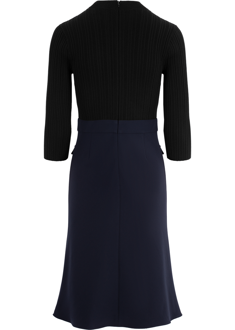 SALAZIA Blue-Black Colorblock Triacetate Blend Long-Sleeve Dresses
