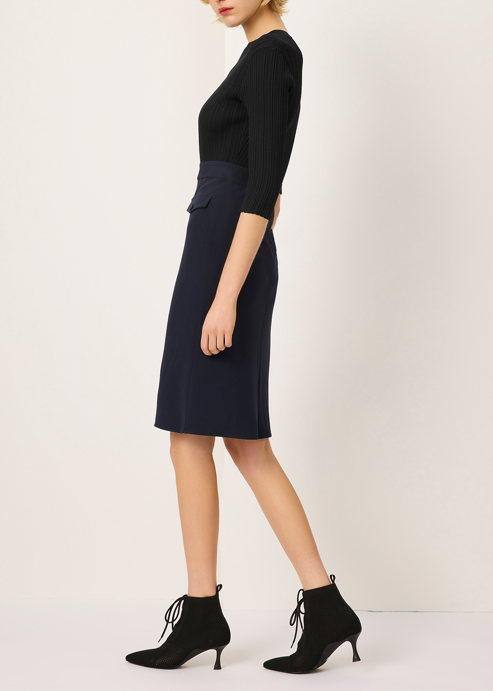 SALAZIA Blue-Black Colorblock Triacetate Blend Long-Sleeve Dresses