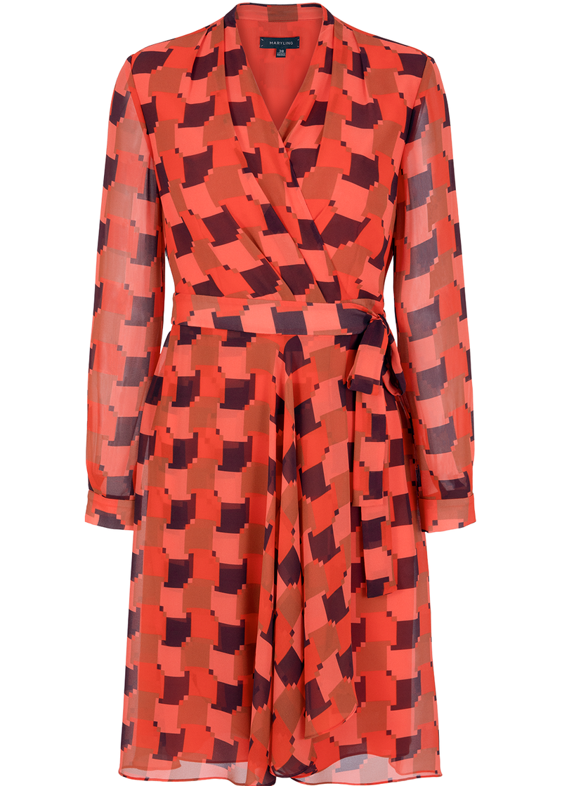 SALAZIA Red Houndstooth Fit-and-Flare Dresses