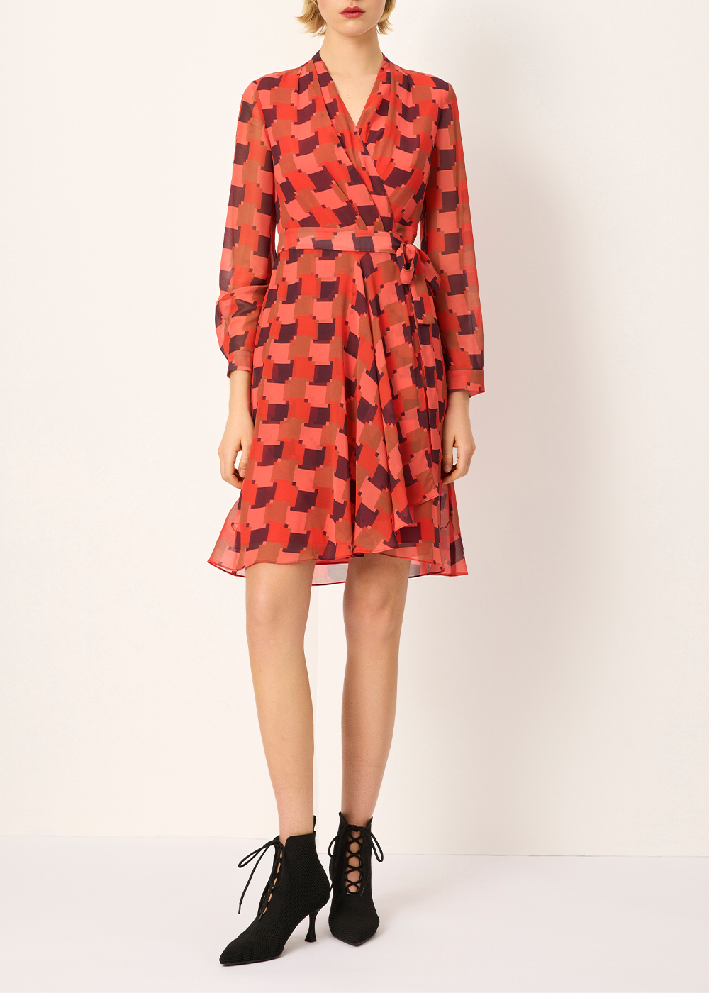 SALAZIA Red Houndstooth Fit-and-Flare Dresses