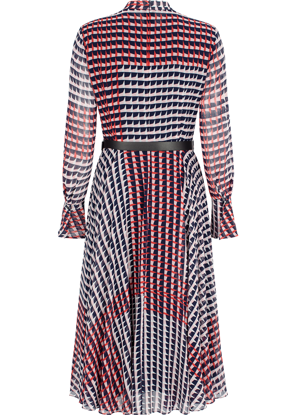 SALAZIA Pink-Black-Red Houndstooth Long-Sleeve Dresses