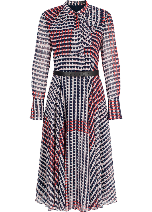 SALAZIA Pink-Black-Red Houndstooth Long-Sleeve Dresses