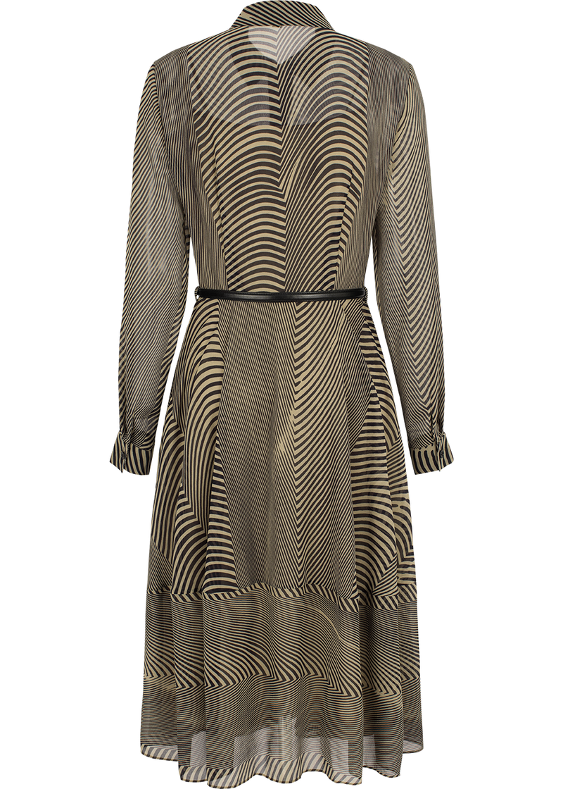 SALAZIA Black-Apricot Wave Print Dresses