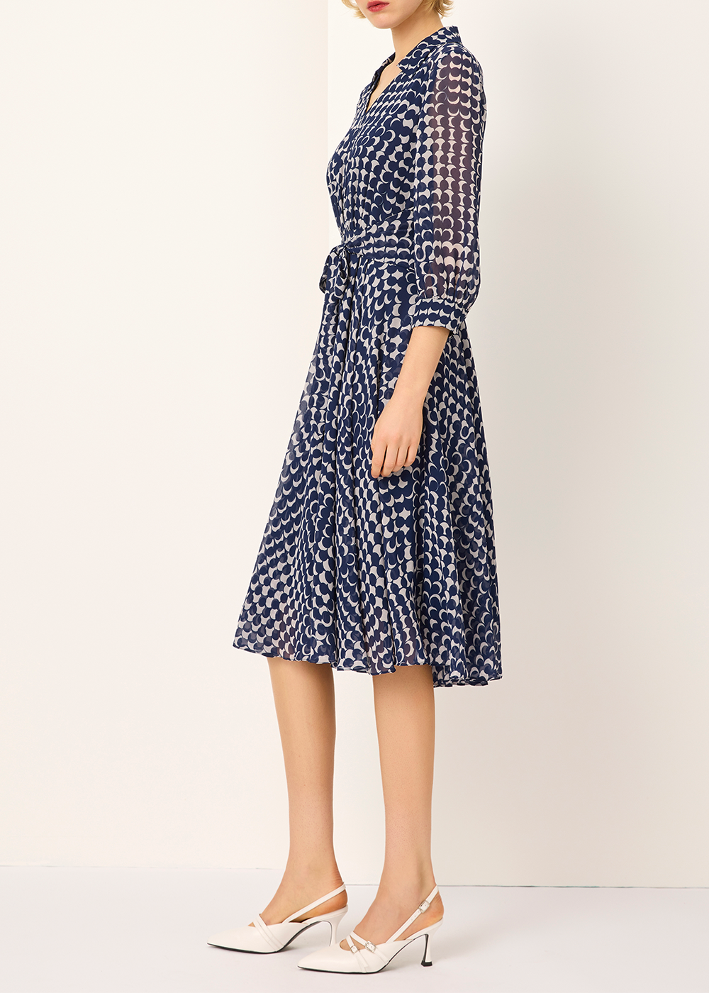 SALAZIA Blue-White Polka Dot Dresses