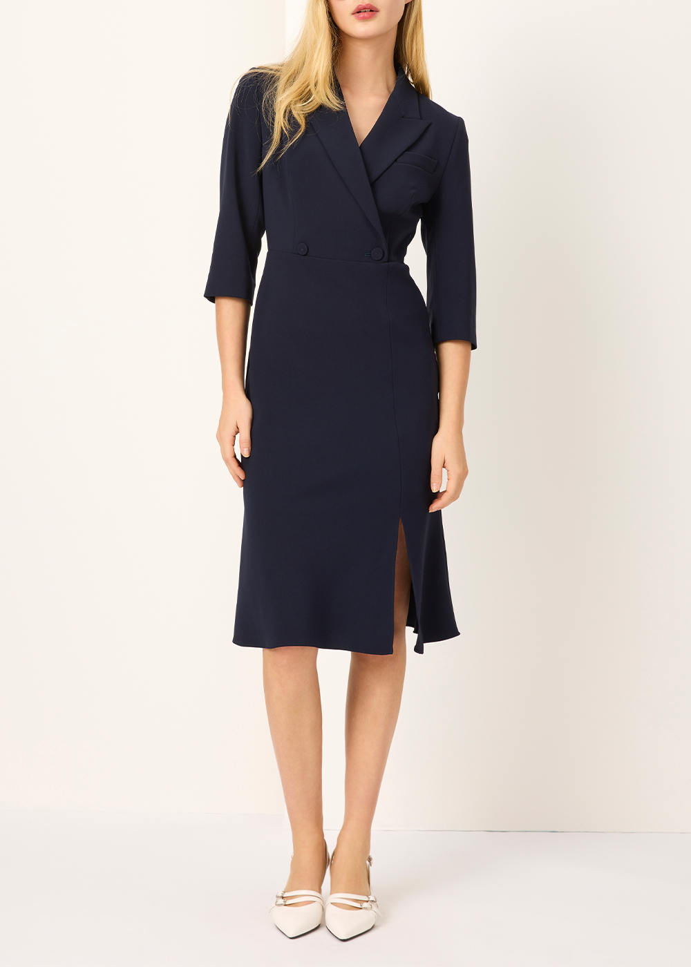 SALAZIA Deep Blue Triacetate Long-Sleeve Dresses