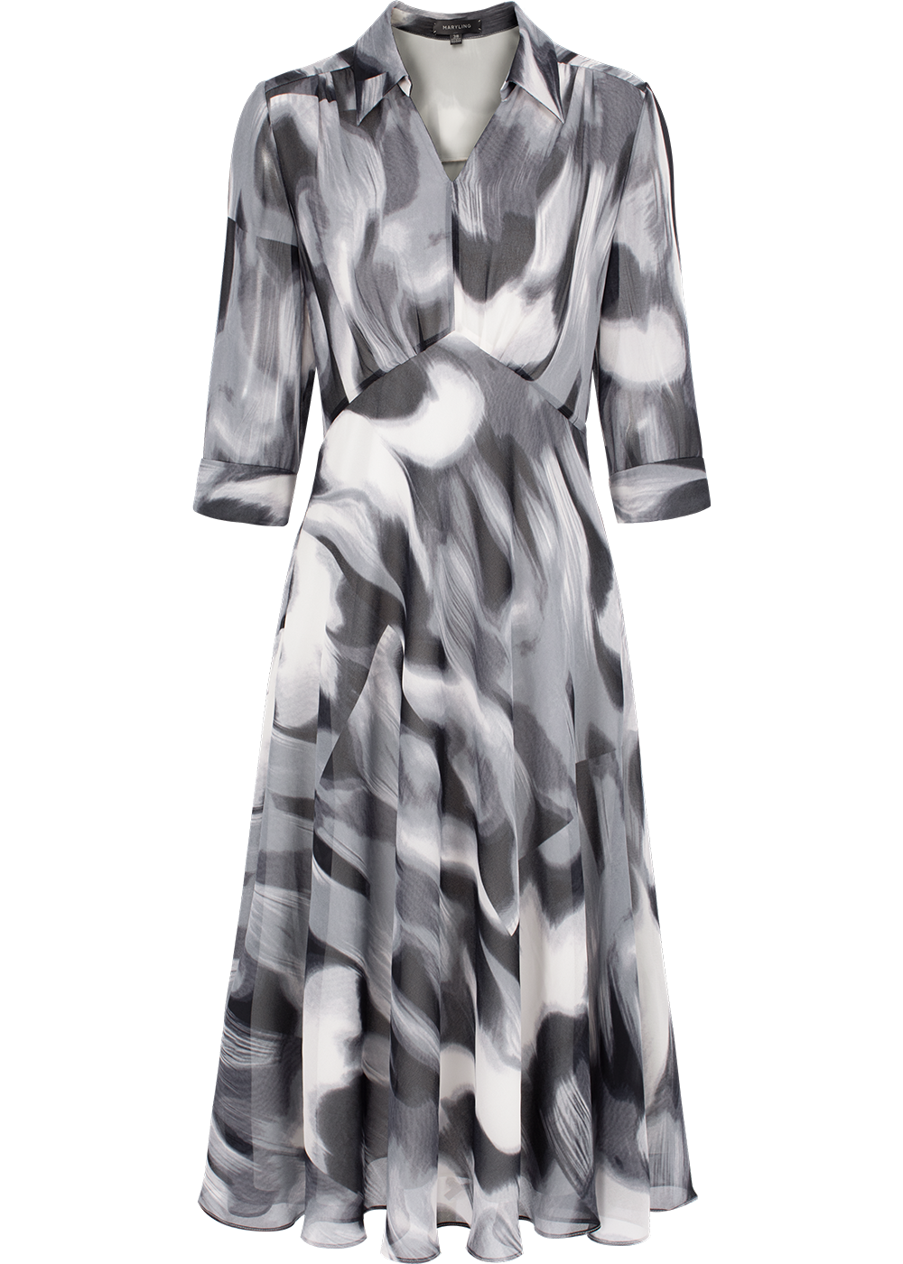 SALAZIA Black-White Violet Print Long-Sleeve Dresses