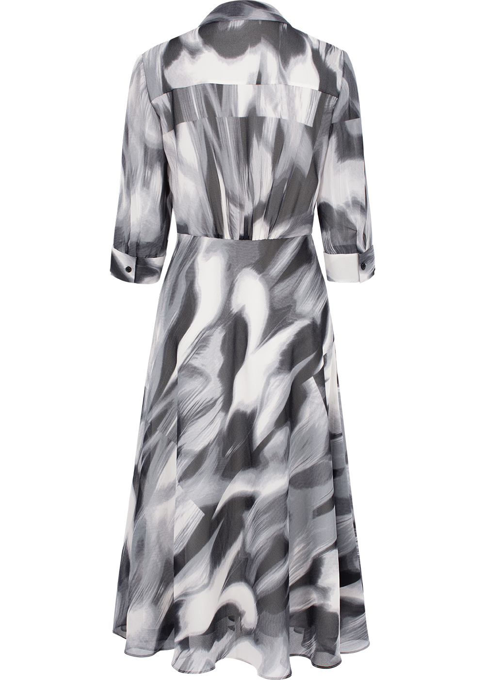 SALAZIA Black-White Violet Print Long-Sleeve Dresses
