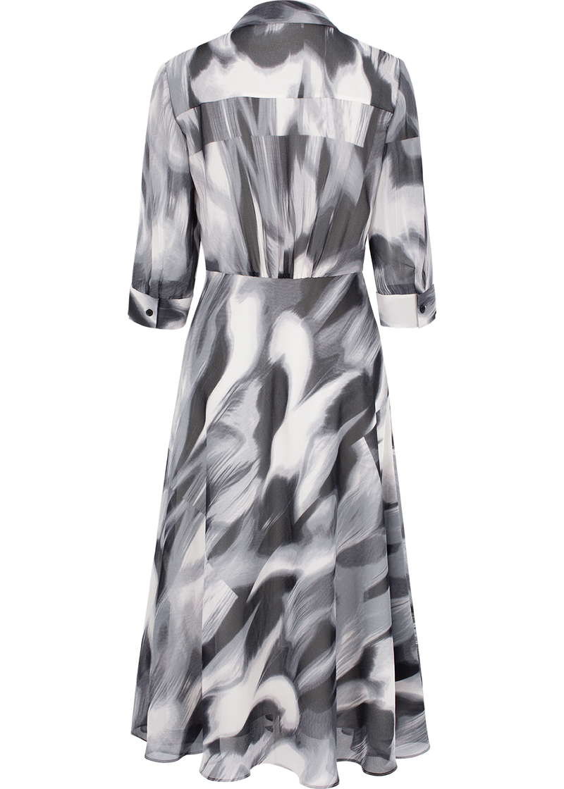 SALAZIA Black-White Violet Print Long-Sleeve Dresses