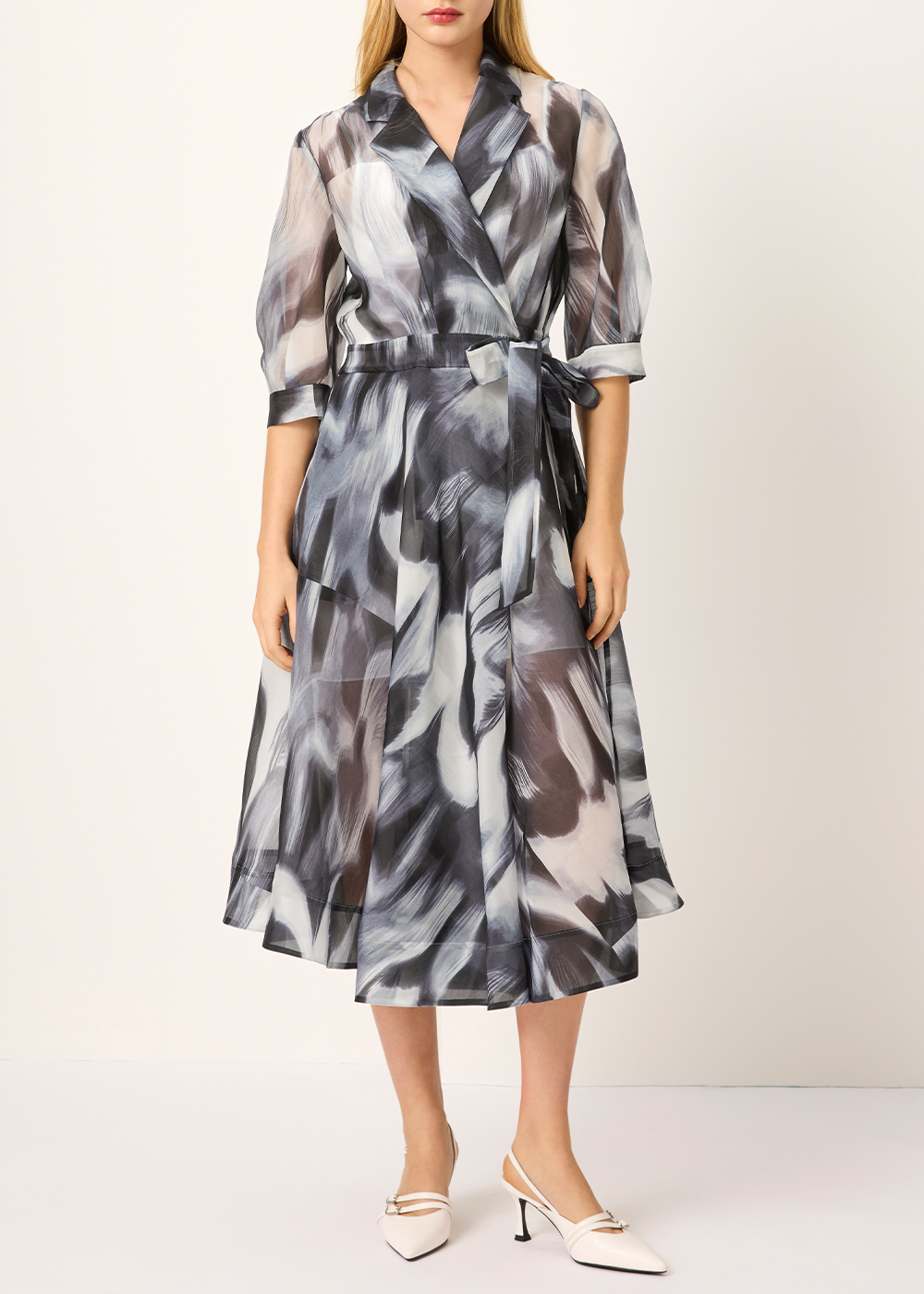 SALAZIA Black-White Violet Silk Dresses