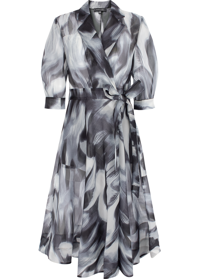SALAZIA Black-White Violet Silk Dresses