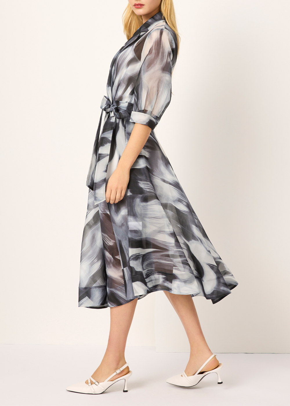 SALAZIA Black-White Violet Silk Dresses