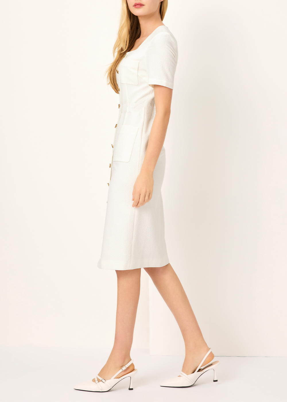 SALAZIA White Polyester-Viscose Blend Shift Dresses