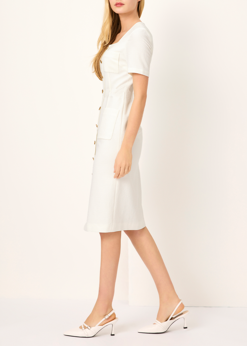 SALAZIA White Polyester-Viscose Blend Shift Dresses