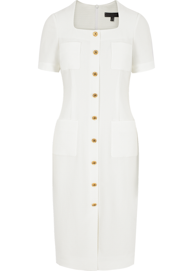 SALAZIA White Polyester-Viscose Blend Shift Dresses