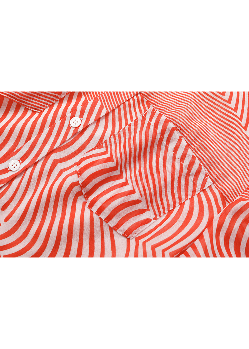 SALAZIA Red-White Wave Long-Sleeve Dresses