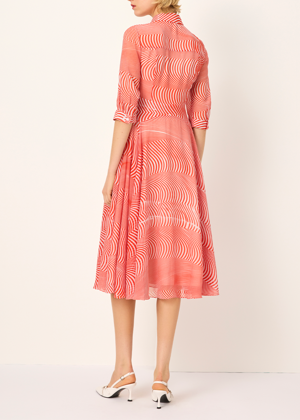 SALAZIA Red-White Wave Long-Sleeve Dresses