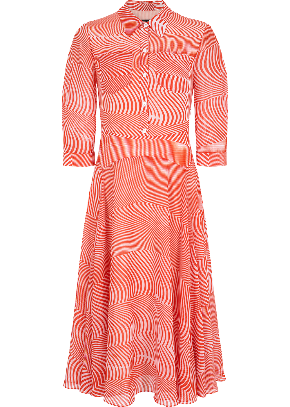 SALAZIA Red-White Wave Long-Sleeve Dresses
