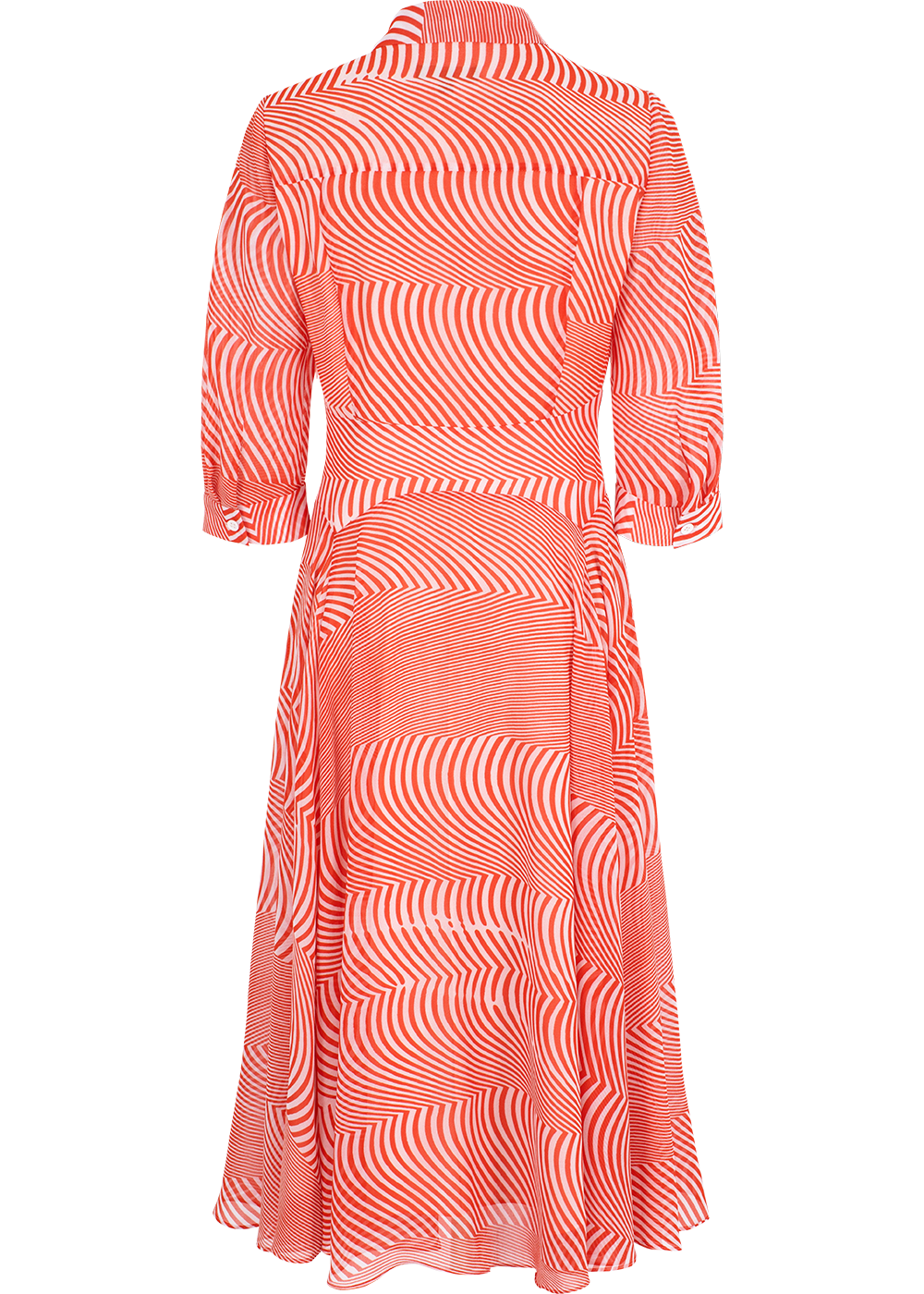SALAZIA Red-White Wave Long-Sleeve Dresses