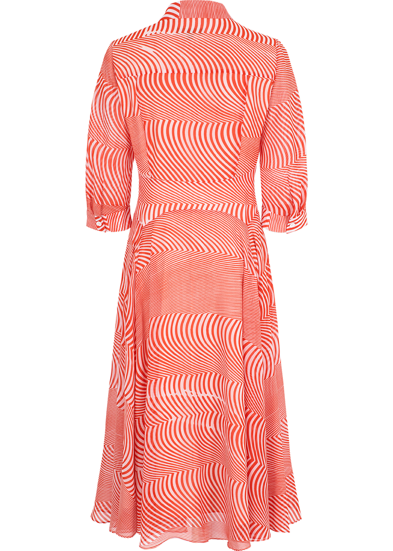 SALAZIA Red-White Wave Long-Sleeve Dresses