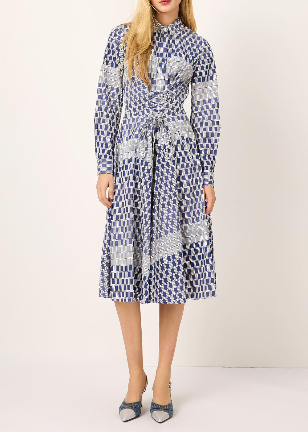 SALAZIA Blue-White Gingham Cotton Dresses