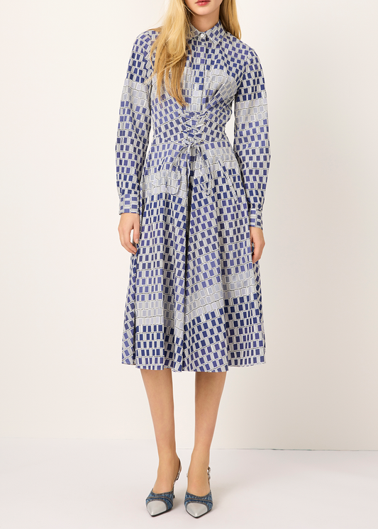 SALAZIA Blue-White Gingham Cotton Dresses