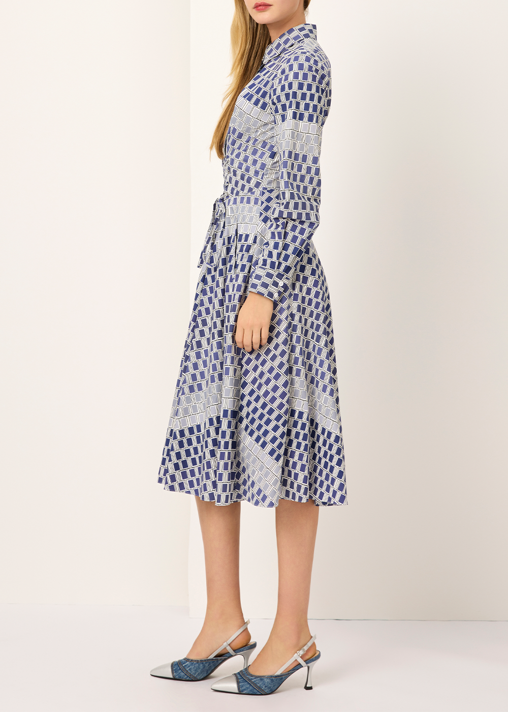SALAZIA Blue-White Gingham Cotton Dresses
