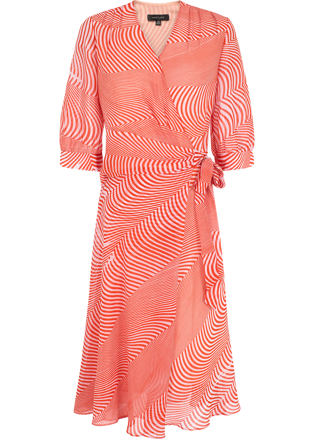SALAZIA Red-White Wave Print Dresses