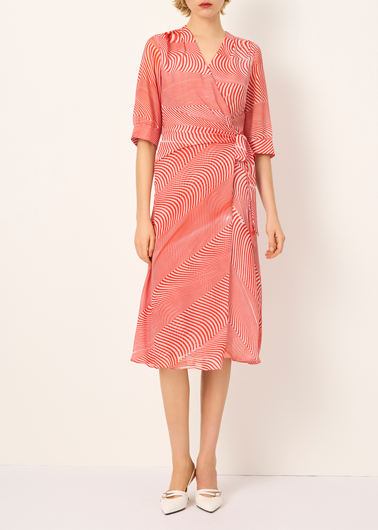 SALAZIA Red-White Wave Print Dresses