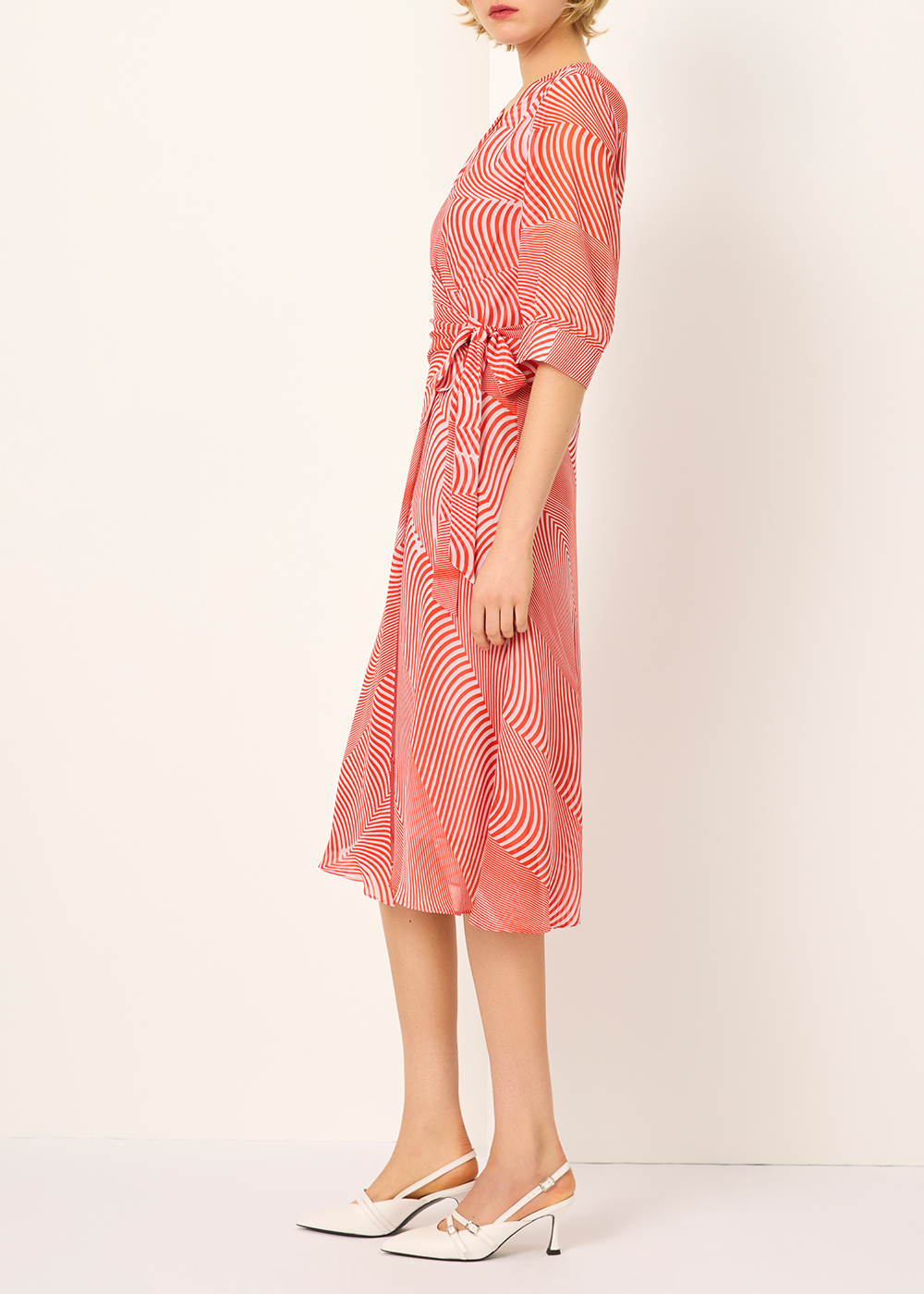 SALAZIA Red-White Wave Print Dresses