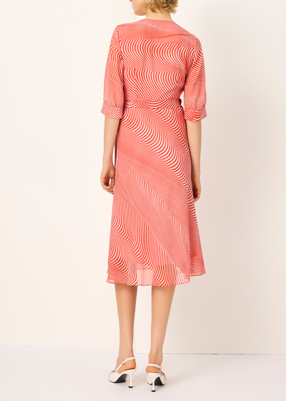 SALAZIA Red-White Wave Print Dresses