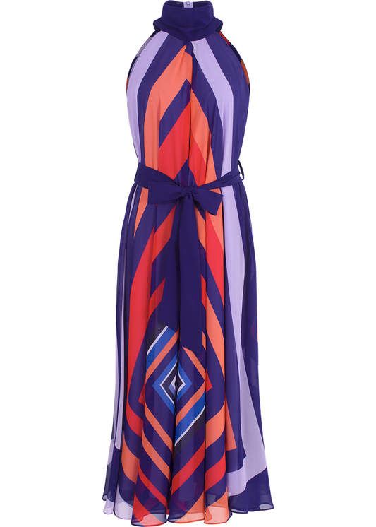 SALAZIA Pink-Purple Key Print Long-Sleeve Dresses