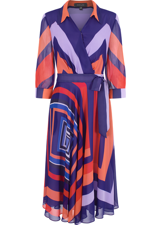 SALAZIA Pink-Purple Loop Print Long-Sleeve Dresses