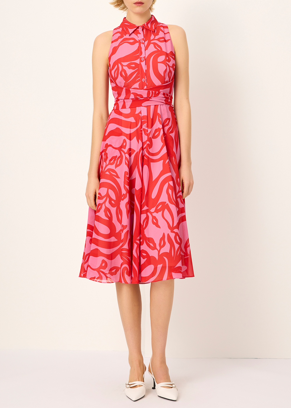 SALAZIA Red-Pink Floral Print Dresses