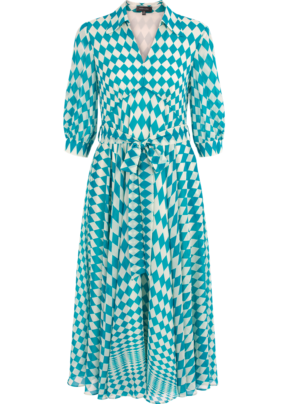 SALAZIA Blue-White Diamond Print Dresses