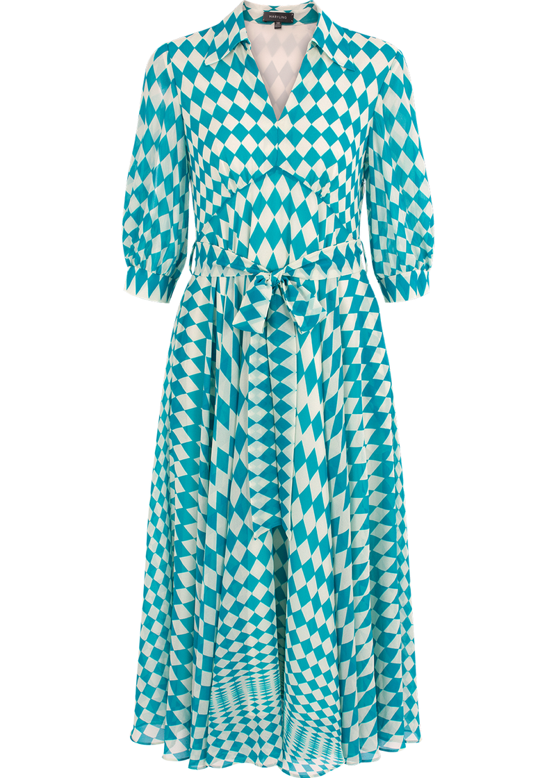 SALAZIA Blue-White Diamond Print Dresses