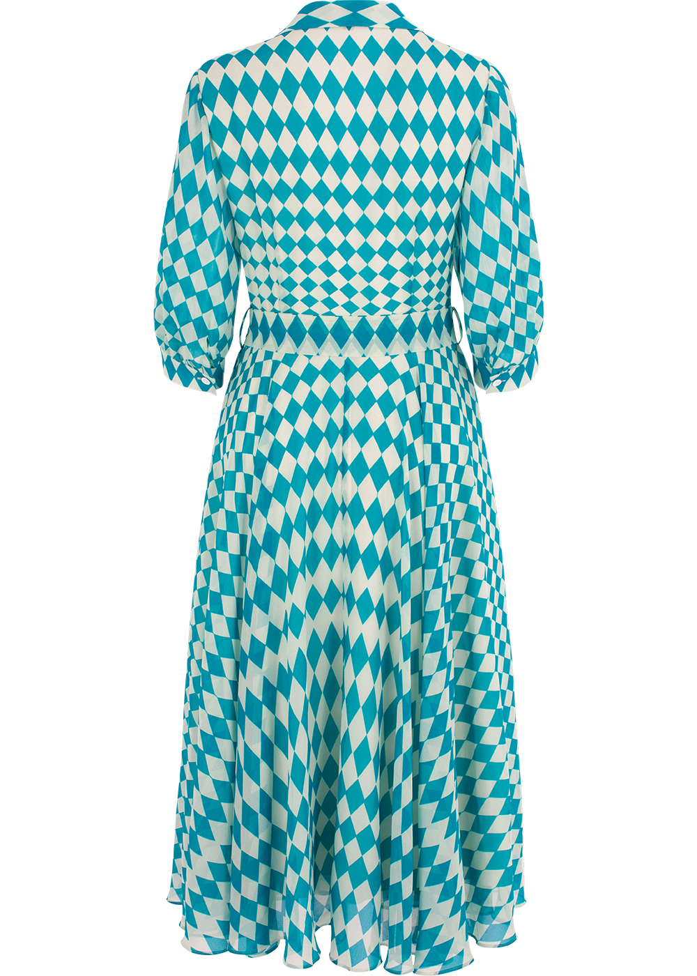 SALAZIA Blue-White Diamond Print Dresses