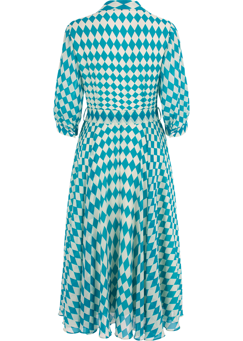 SALAZIA Blue-White Diamond Print Dresses