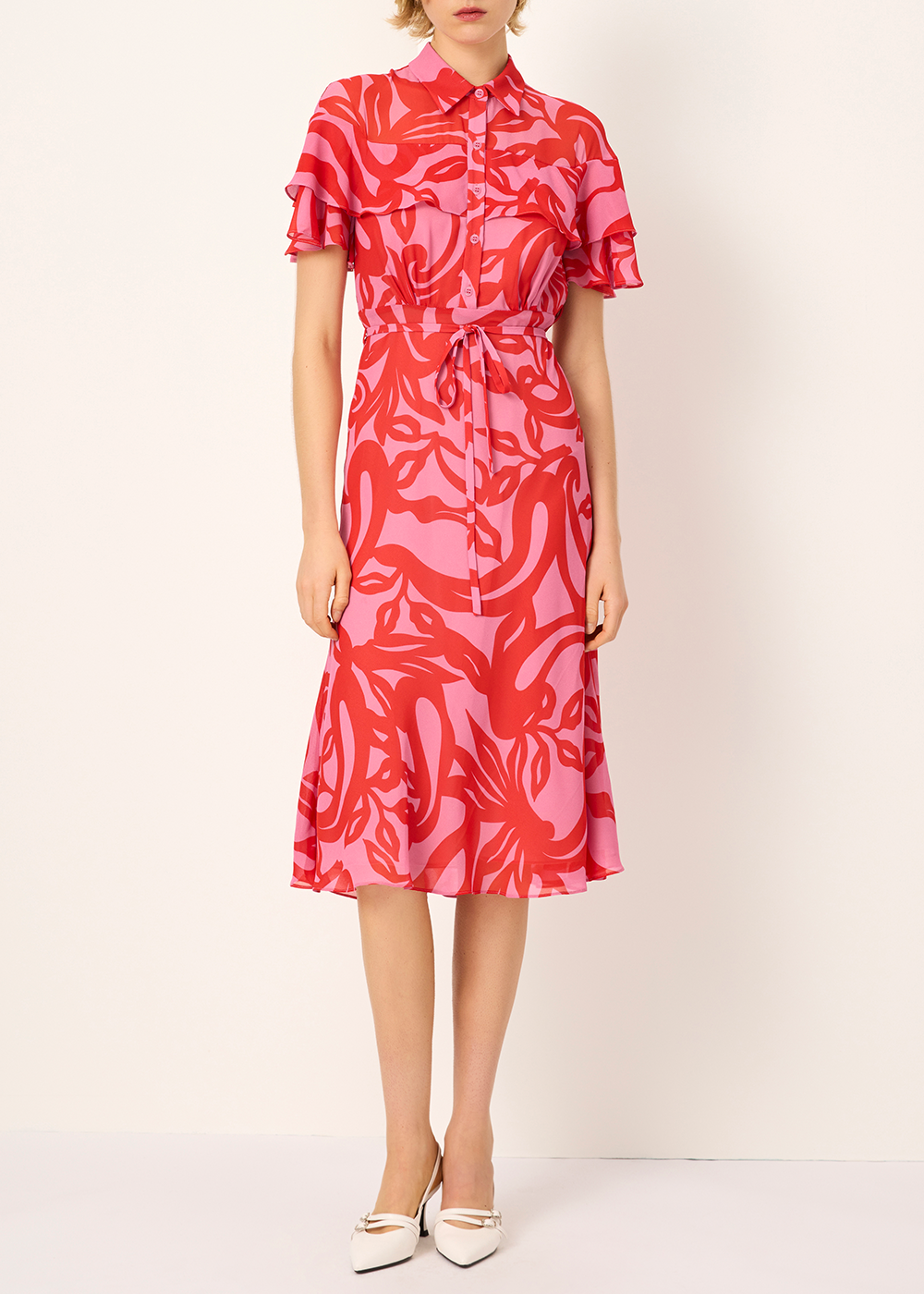 SALAZIA Red-Pink Floral Short-Sleeve Dresses