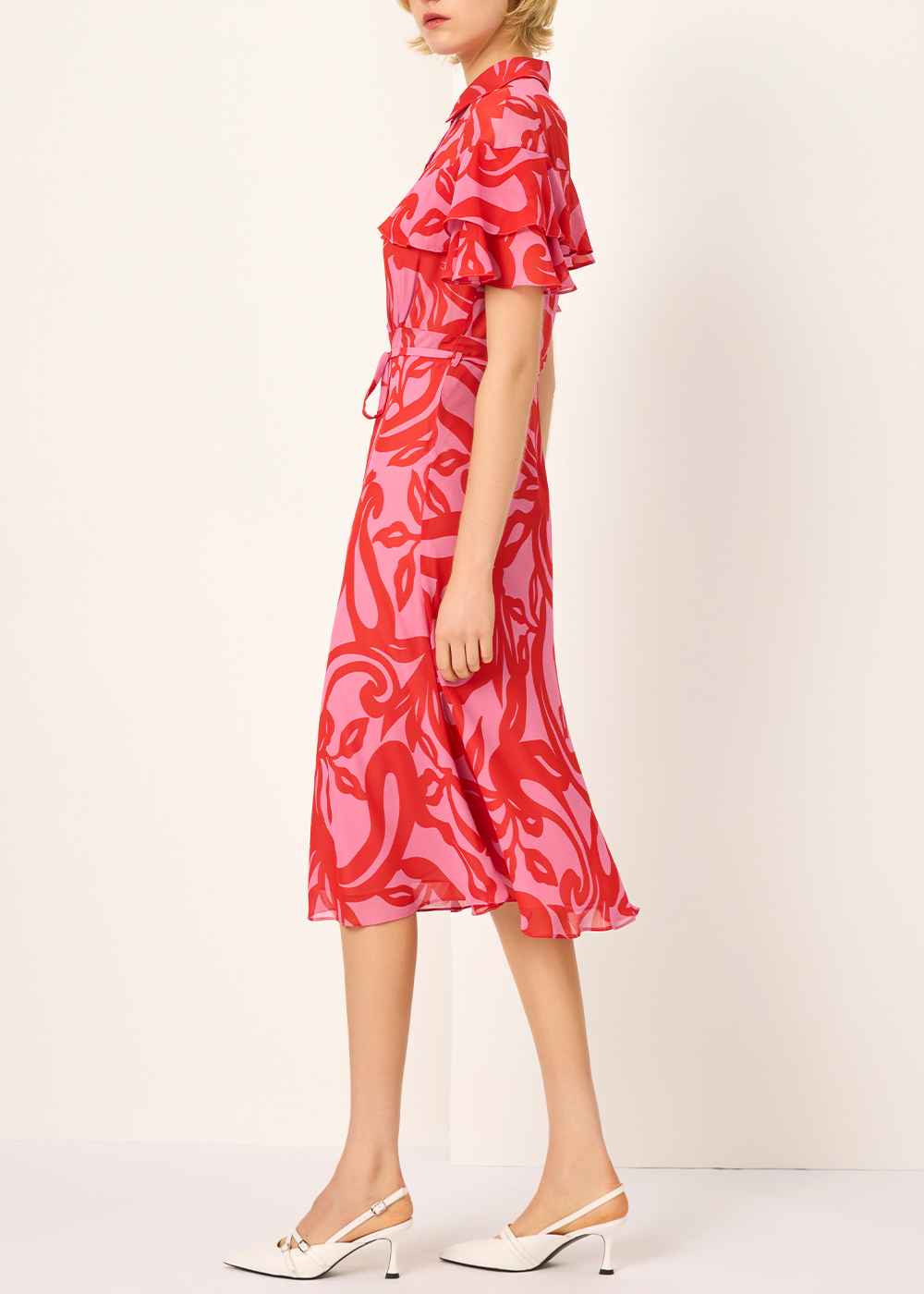 SALAZIA Red-Pink Floral Short-Sleeve Dresses
