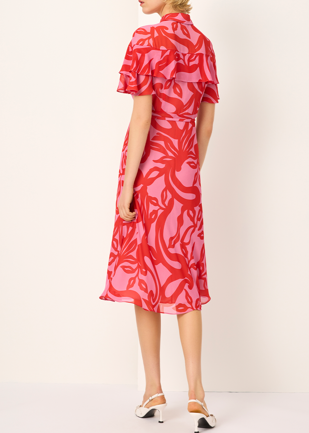 SALAZIA Red-Pink Floral Short-Sleeve Dresses