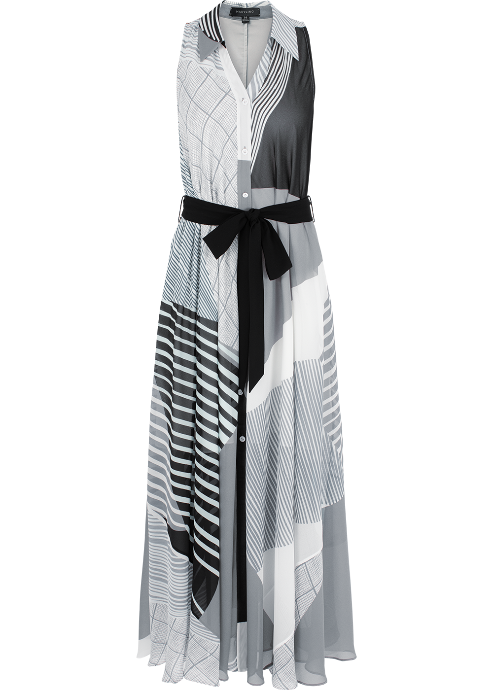 SALAZIA Black-White Art Print Maxi Dresses