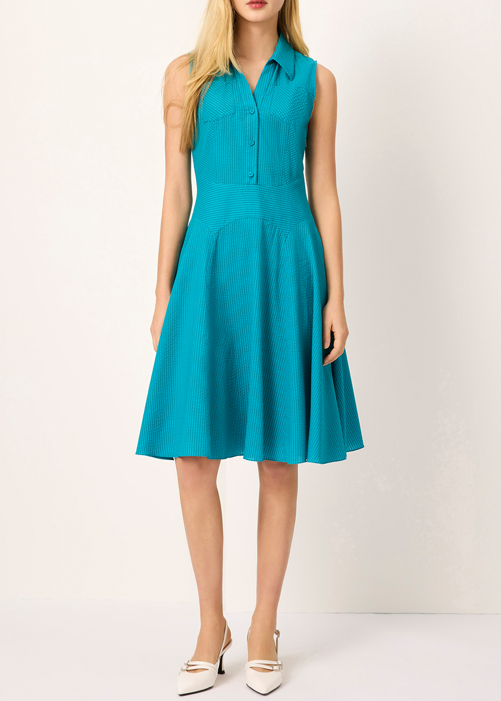 SALAZIA Blue-Green Stripe Cotton Dresses