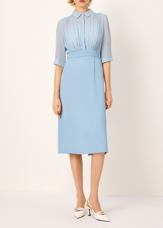 SALAZIA Misty Blue Silk-Triacetate Blend Dresses