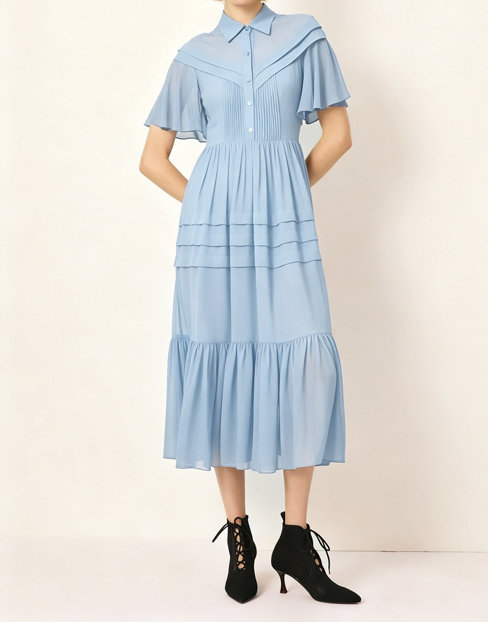 SALAZIA Linen Gauze Sleeve Openwork Long Dresses