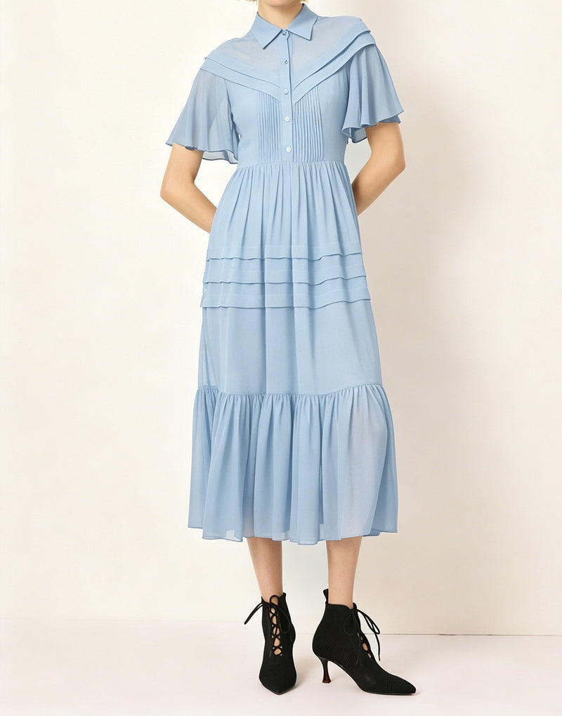 SALAZIA Linen Gauze Sleeve Openwork Long Dresses