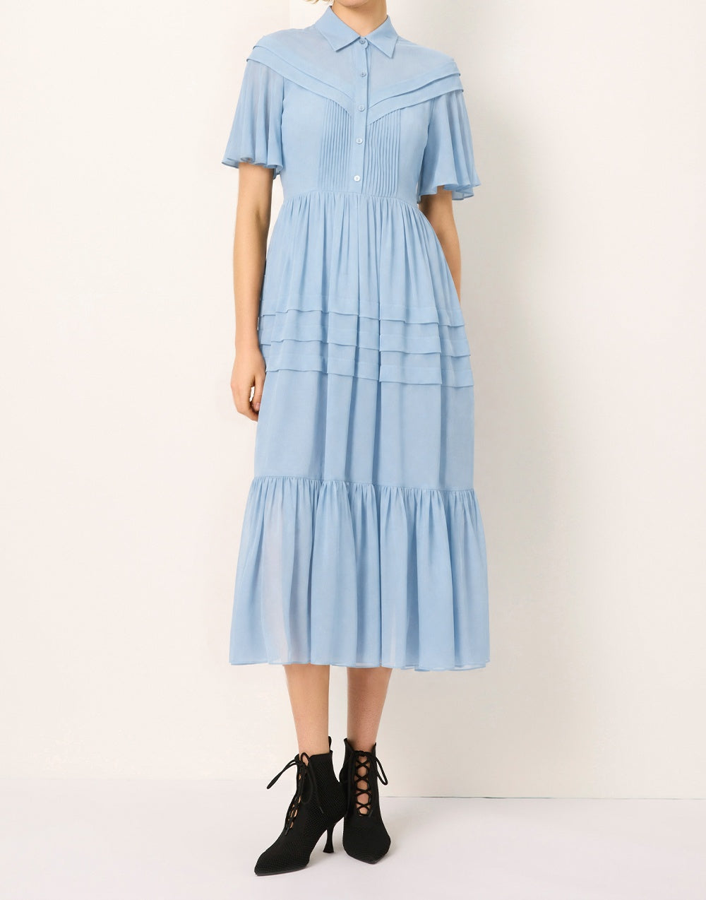 SALAZIA Linen Gauze Sleeve Openwork Long Dresses